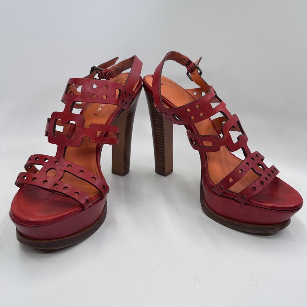 Via Spiga Gwena Strappy Leather Sandal Heels with Geometric Cutout size 8M - Picture 5 of 9